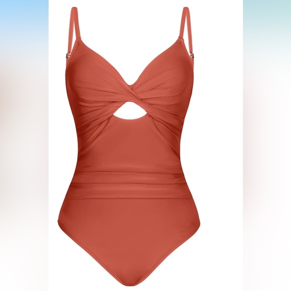 CUPSHE Women's Twist Ruched Keyhole One Piece Orange Swimsuit size large - Picture 1 of 6
